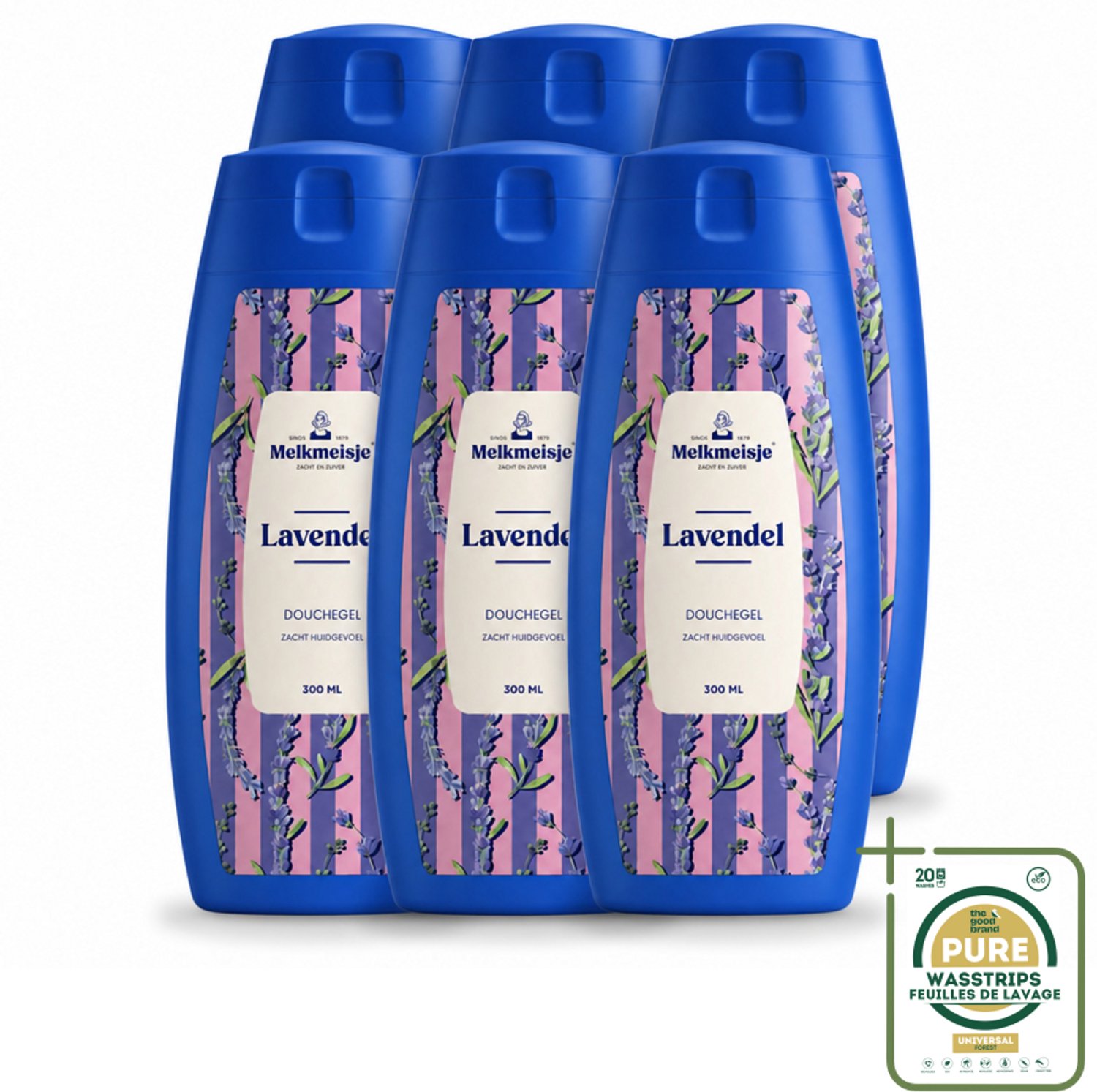 6 x Melkmeisje – Douchegel – Lavendel – Zacht Huidgevoel – 300 ml - Wasstrips - Bad En Douche Crème - Melkcrème - Zachte Huid - Badcrème - Douchecrème