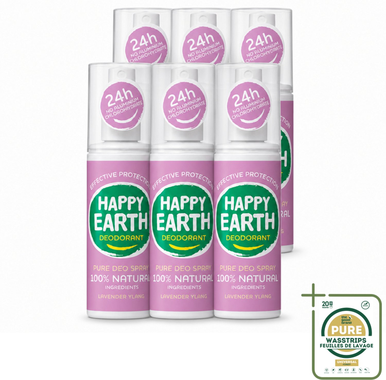 6 x Happy Earth – Deodorant Spray – 100% Natuurlijk Lavender Ylang – 100 ml - Deodorant Spray - Natuurlijke Deodorant - Lavendel Geur - Ylang-ylang Geur - Huidvriendelijk