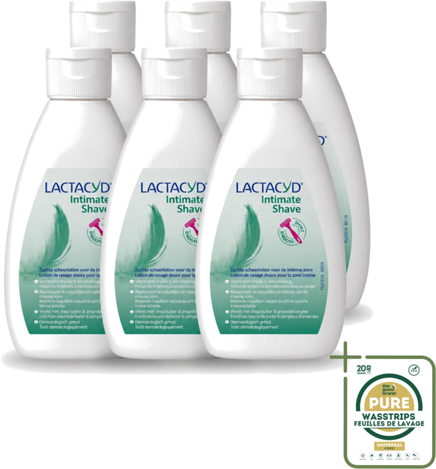 6 x Lactacyd – Intimate Shave – Scheerlotion – 200 ml - Wasstrips - Intieme Scheerlotion - Gevoelige Huid - Scheerlotion Voor Intieme Zone - Hydraterende Scheerlotion - Scheerbultjes Verminderen
