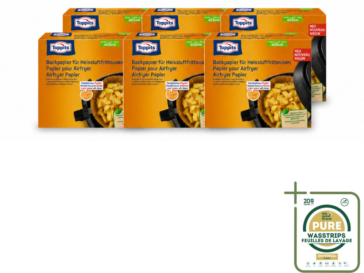 6 x Toppits – Airfryer Papier – 20 cm – 20 Zakjes - Wasstrips - Airfryer Bakpapier - Bakpapier Airfryer - Airfryer Papier - Gezond Bakpapier - Vetabsorberend Papier