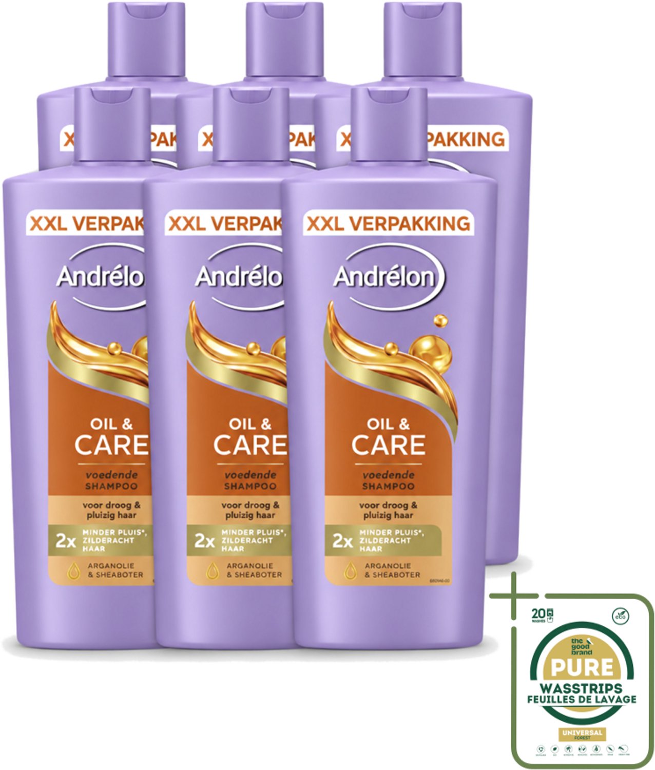 6 x Andrélon – Shampoo – Oil & Care – 685 ml - Wasstrips - Droog Haar - Pluis - Haar Verzorging - Haar Schuim - Haar Voeding