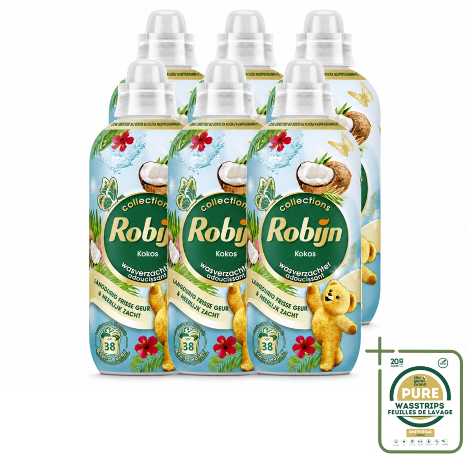 6 x Robijn – Wasverzachter – Kokos Sensation – 765 ml - Wasstrips - Wasverzachter Kokos - Wasverzachter Fris - Wasverzachter Tropisch - Wasverzachter Voor Kleding - Wasverzachter Voor Beddengoed