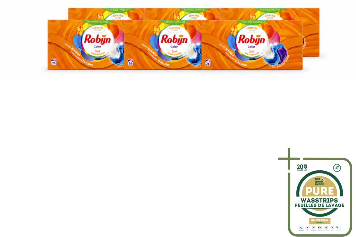 6 x Robijn – 3-in-1 Wascapsules – Color - 26 Capsules - Wasstrips - Kleurverzorging - Wascapsules - Wasmiddel - Kleurbehoud - Frisheid