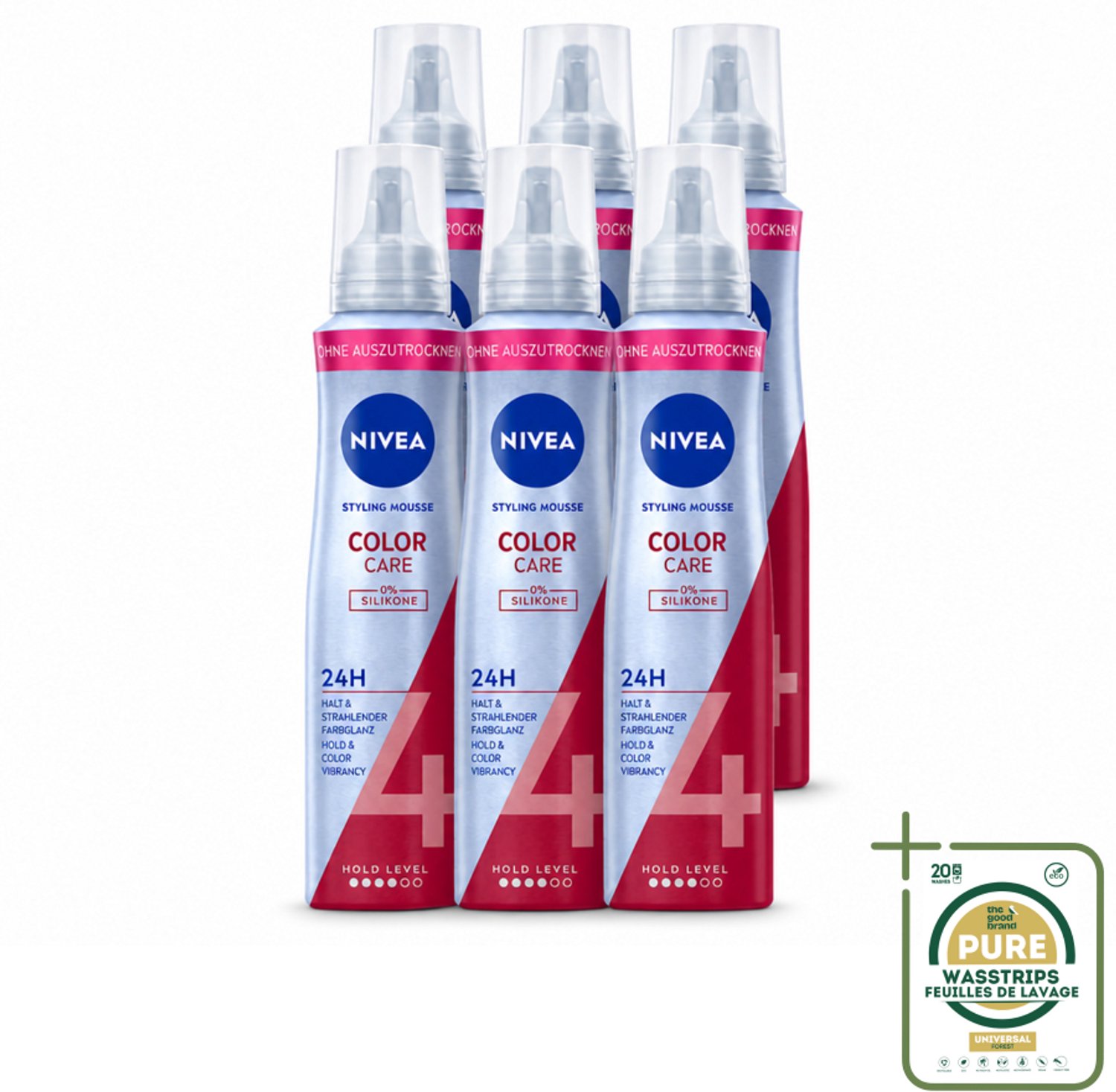 6 x NIVEA – Haarmousse – Color Care & Protect – 150 ml - Wasstrips - Haarbescherming - Kleurbescherming - Haarfixatie - Haarverzorging - Panthenol