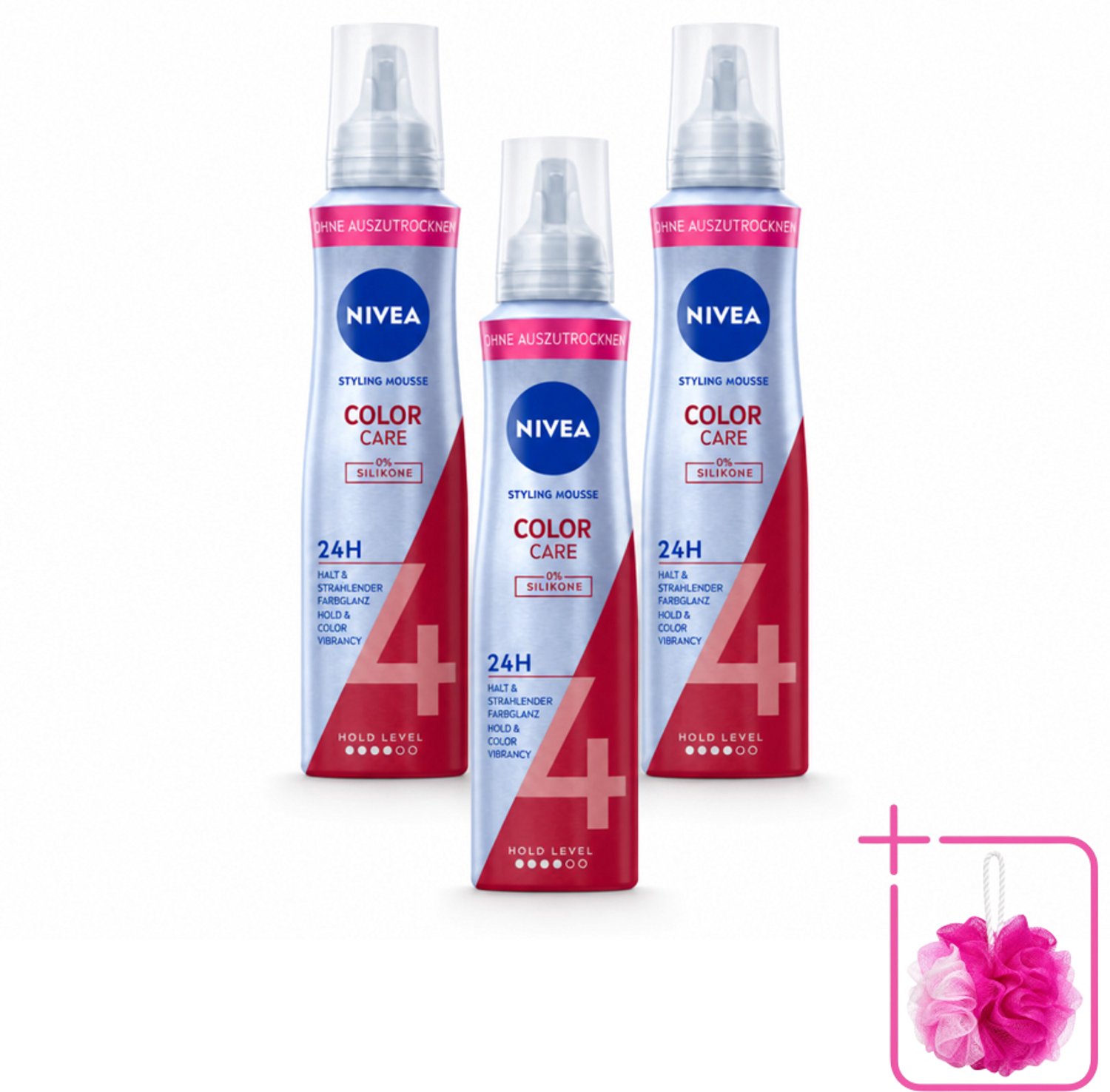 3 x NIVEA – Haarmousse – Color Care & Protect – 150 ml - Bulkverpakking - Haarkleur bescherming - Douchemop - Haarmousse