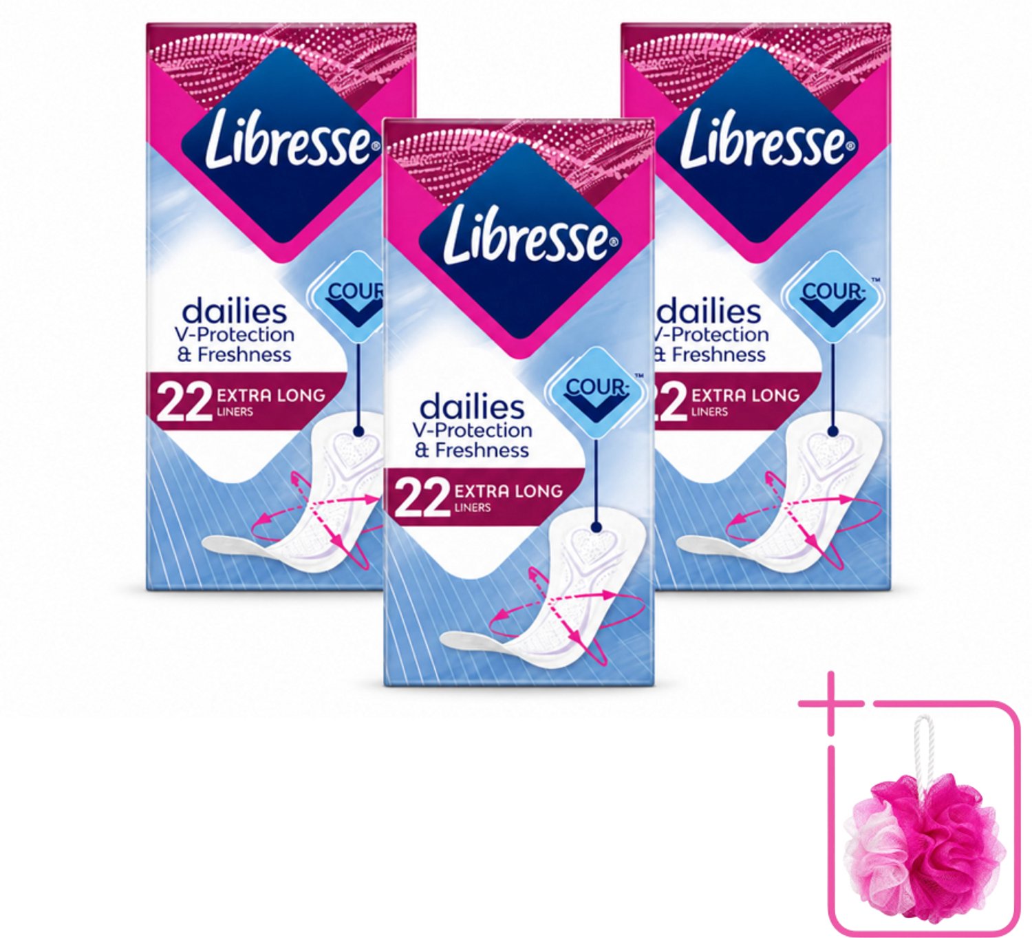 3 x Libresse – Inlegkruisjes – Extra Long – Langdurige bescherming – 22 Inlegkruisjes - Bulkverpakking - Inlegkruisjes - Douchemop - Extra lang