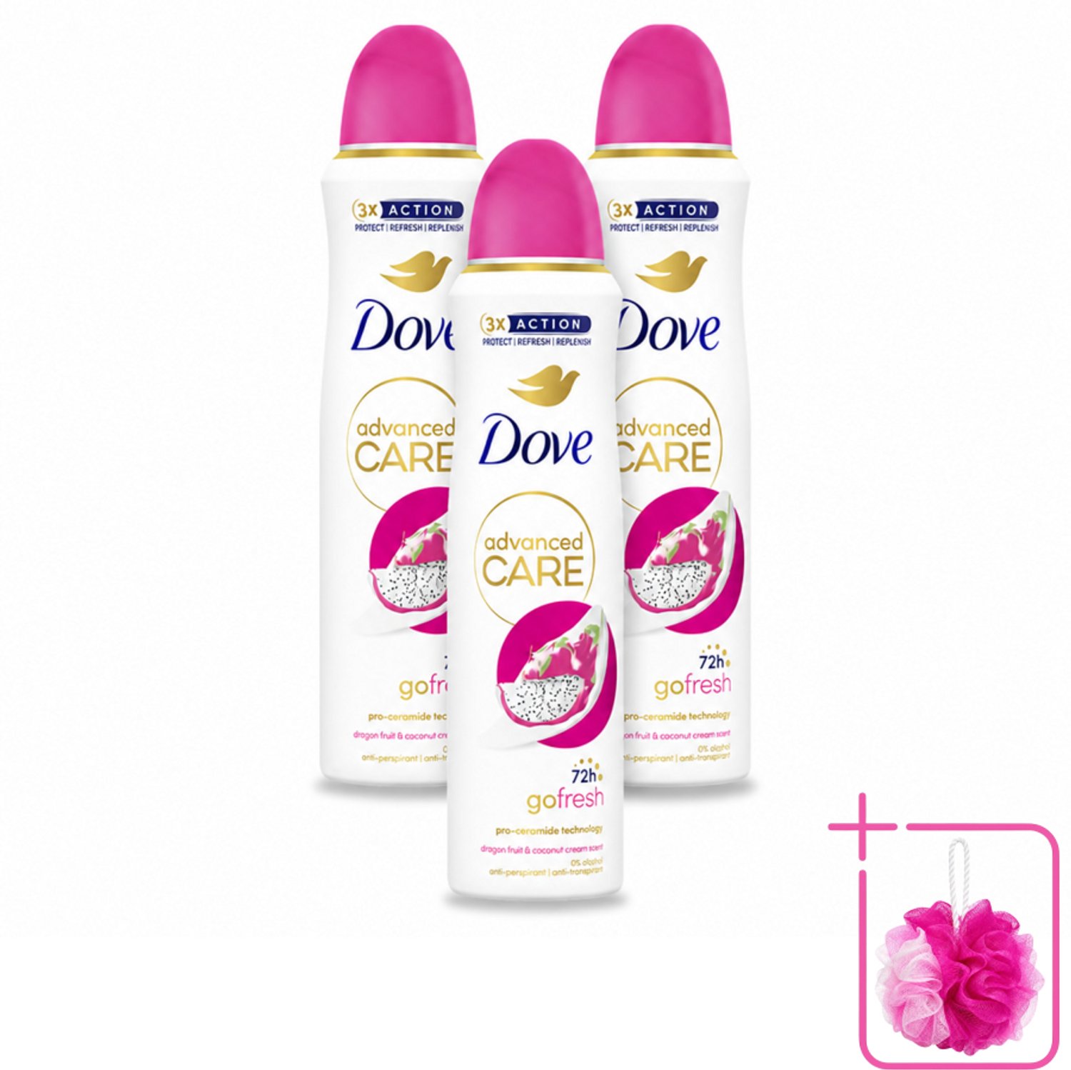 3 x Dove – Deodorant Spray – Dragon Fruit & Coconut Cream – 150 ml - Bulkverpakking - Anti-transpirant spray - Zweetvermindering