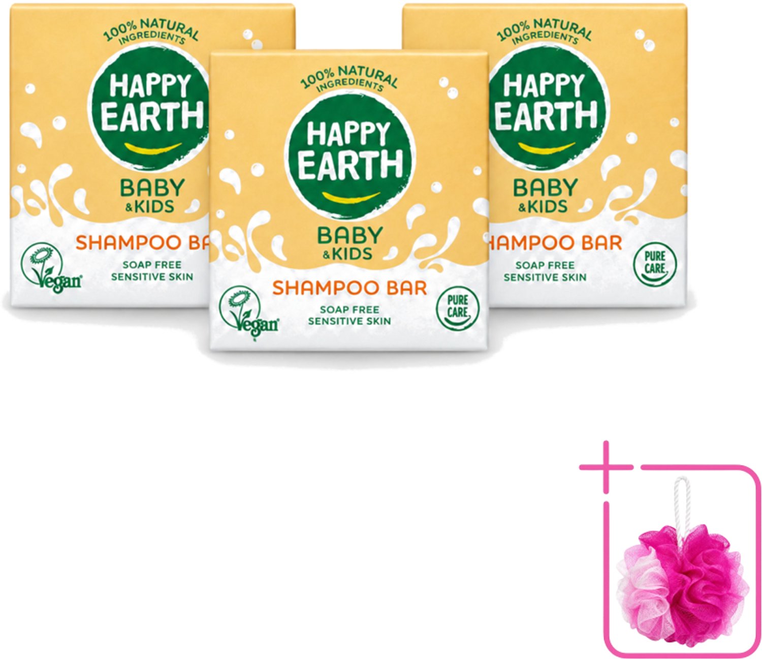 3 x Happy Earth – Shampoo Bar – 100% Natuurlijk Baby & Kids – 50 g - Bulkverpakking - Baby haar verzorging - Douchemop - Kind haar shampoo