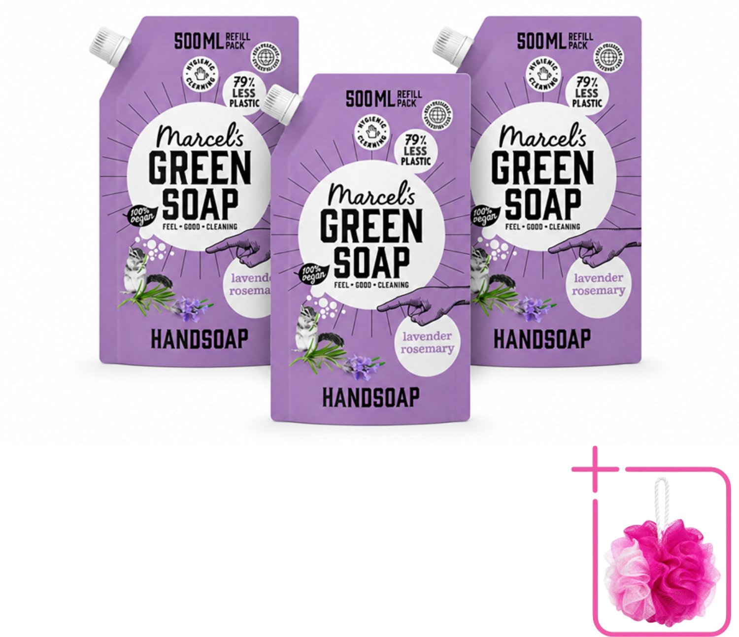 3 x Marcel’s Green Soap – Handzeep Navulling – Lavendel & Rozemarijn – 500 ml - Bulkverpakking - Handzeep - Douchemop - Natuurlijke handzeep