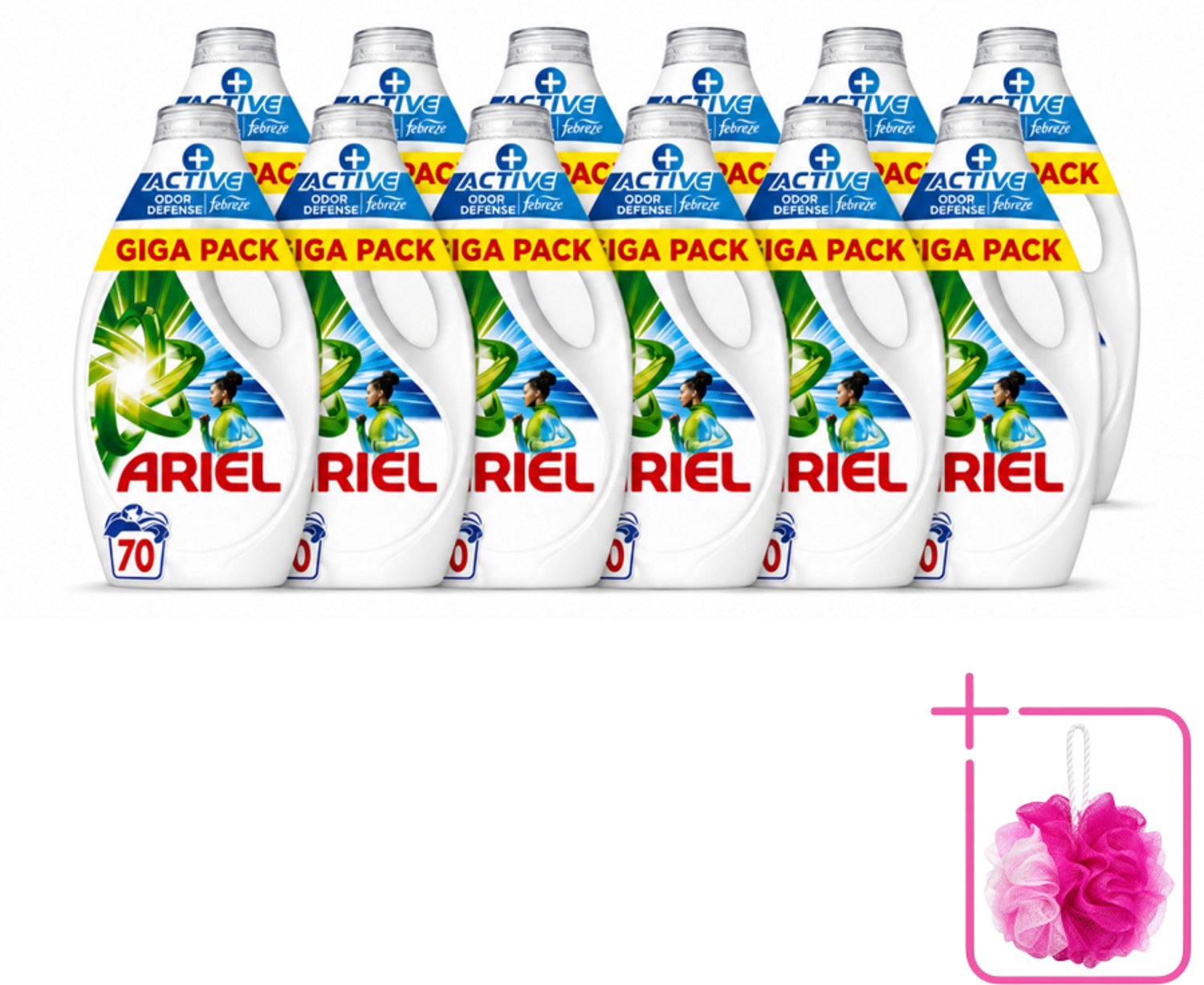 12 x Ariel - Vloeibaar Wasmiddel - +Actieve Odor Defense - 70 Wasbeurten - 3,15 liter - Bulkverpakking - Vloeibaar wasmiddel - Douchemop - Geurbestrijding