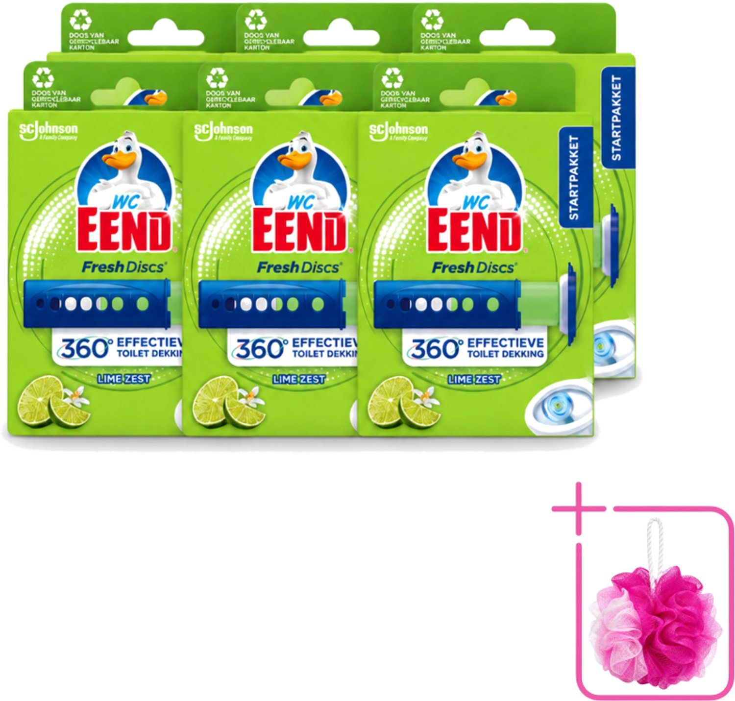6 x WC Eend - Fresh Discs Lime Zest - Toiletgel - Hygiënisch & Fris tot 7,5 Weken - 36 ml - Bulkverpakking - Toiletgel - Douchemop - Toilet reinigen
