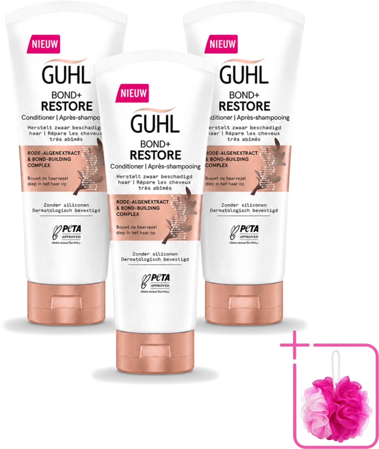 3 x Guhl - Conditioner - Bond+ Restore - 200 ml - Bulkverpakking - Herstel haar - Douchemop - Krachtig haar