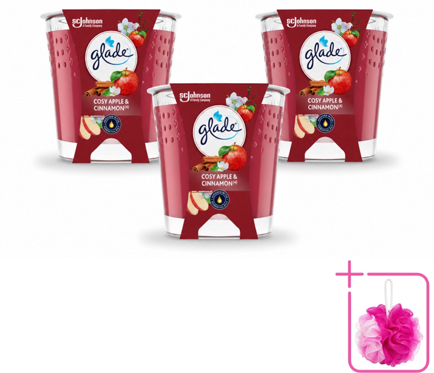 3 x Glade - Geurkaars Cosy Appel Kaneel - 100% Raapzaadwas & Vegan - 112 g - Bulkverpakking - Geurkaars - Douchemop - Vegan