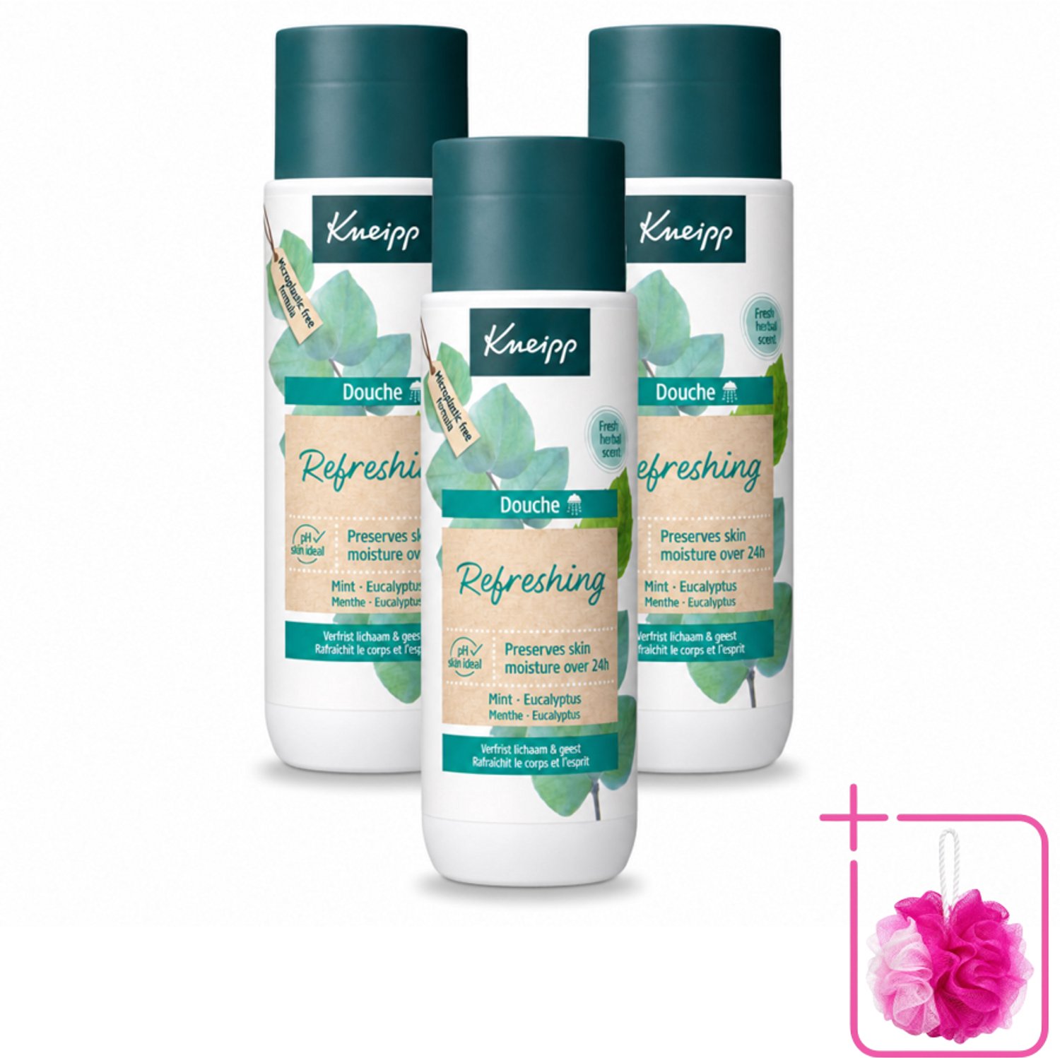 3 x Kneipp - Douchegel - Refreshing - Mint Eucalyptus - 200 ml - Bulkverpakking - Douchegel - Douchemop - Frisheid