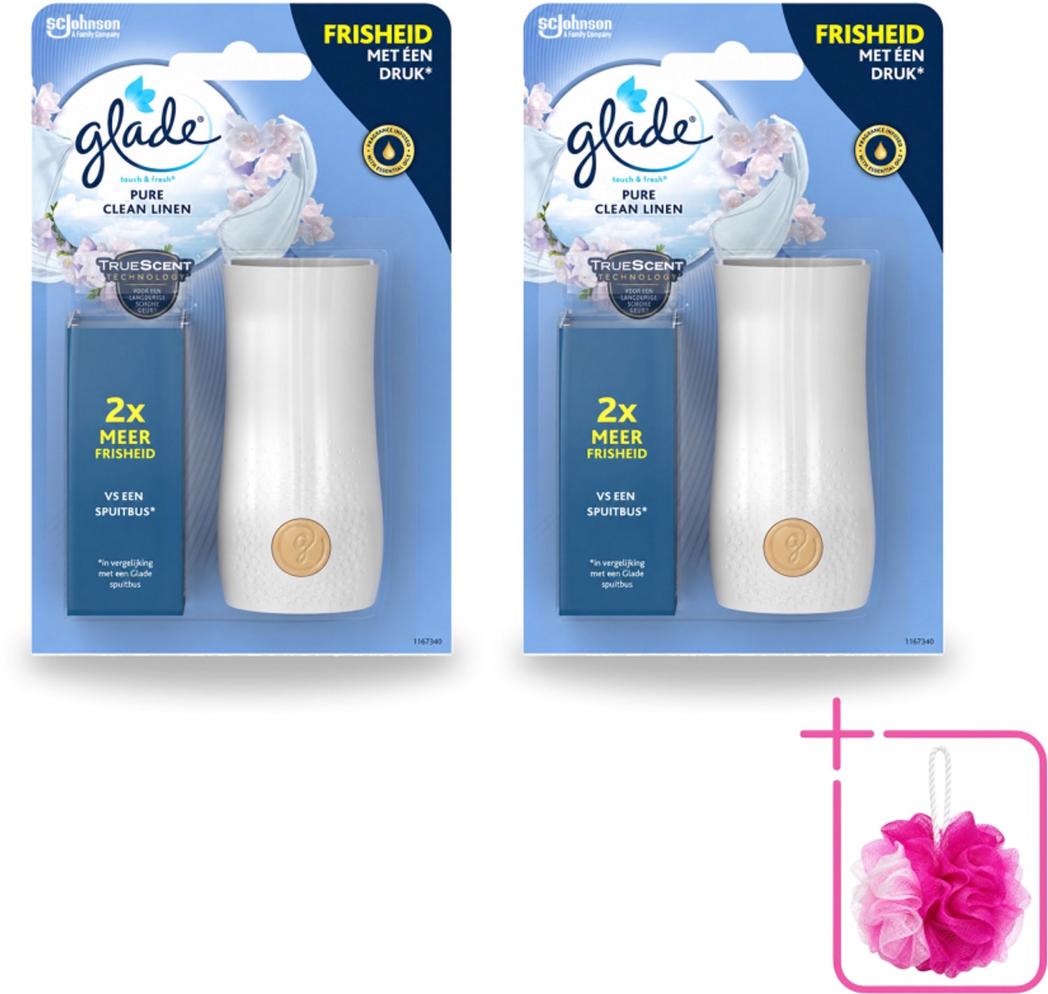2 x Glade - Houder Touch & Fresh - Pure Clean Linen - 10 ml - Bulkverpakking - Frisse geur - Douchemop - Linnengoed