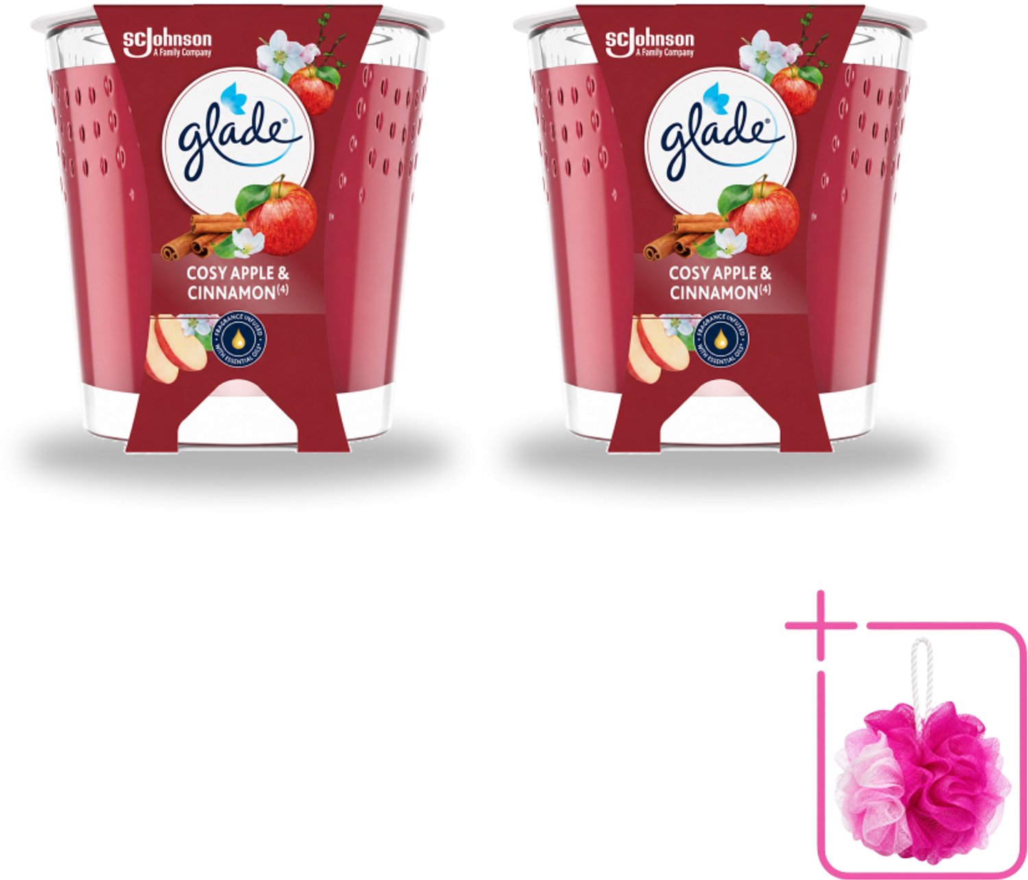 2 x Glade - Geurkaars Cosy Appel Kaneel - 100% Raapzaadwas & Vegan - 112 g - Bulkverpakking - Geurkaars - Douchemop - Vegan