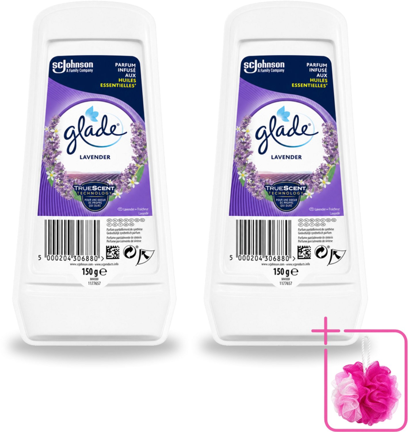 2 x Glade - Gel - Tranquil Lavender & Aloë - 150 g - Bulkverpakking - Luchtverfrisser - Douchemop - Geur