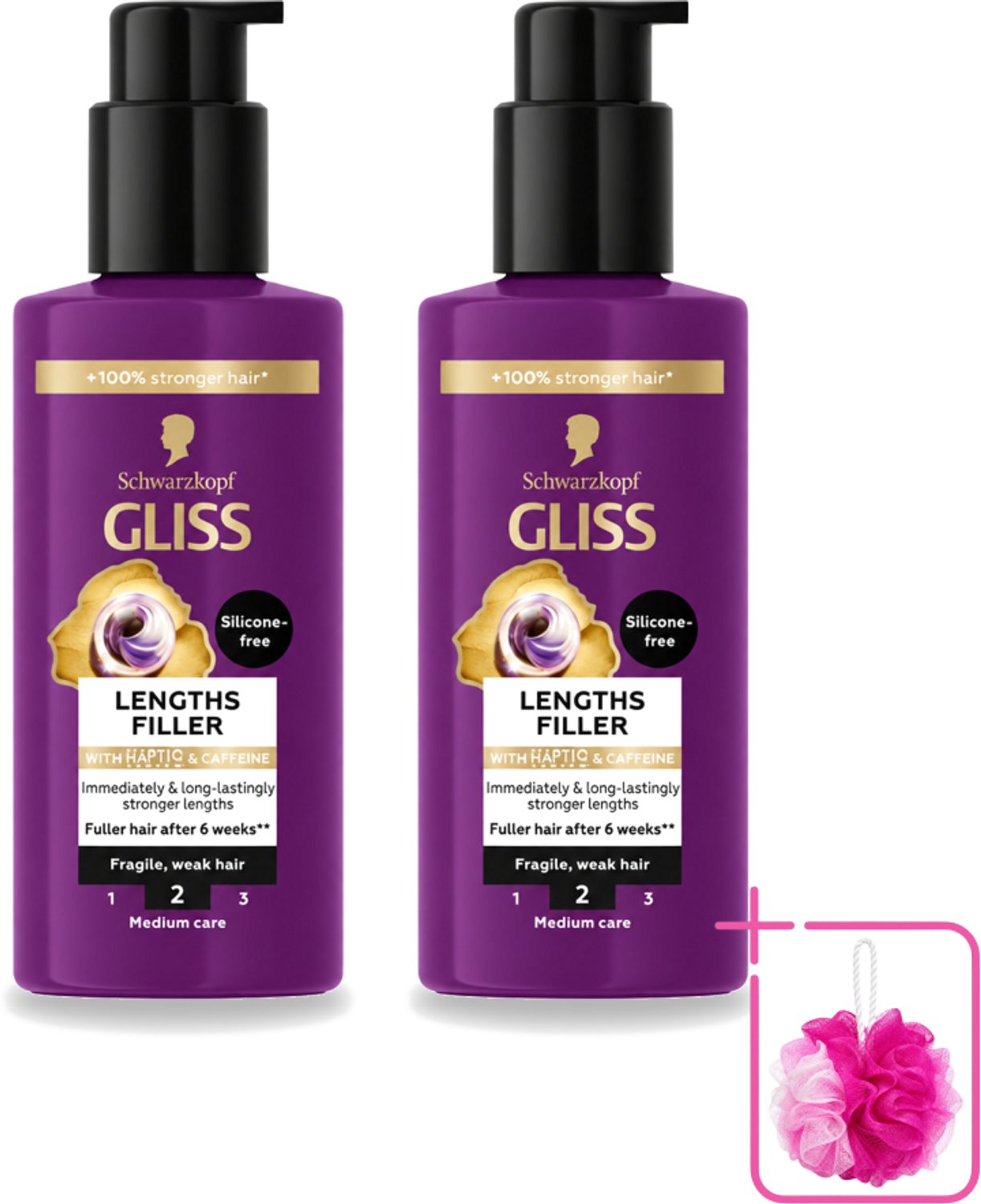 2 x Gliss - Haarserum - Lengths Filler - Siliconenvrij met Cafeïne - Voor Sterker Haar - 100 ml - Bulkverpakking - Haarserum - Douchemop - Cafeïne