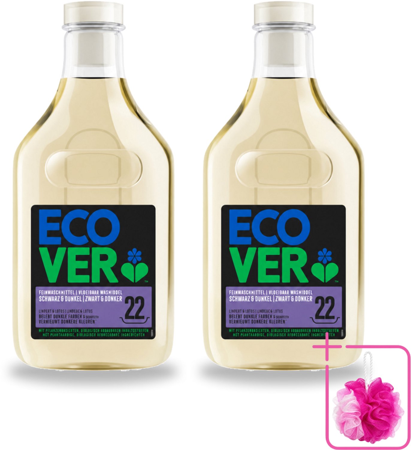 2 x Ecover - Vloeibaar wasmiddel - Zwart & Donker - 1 liter - 22 wasbeurten - Bulkverpakking - Donker wasmiddel - Douchemop - Kleurbehoud