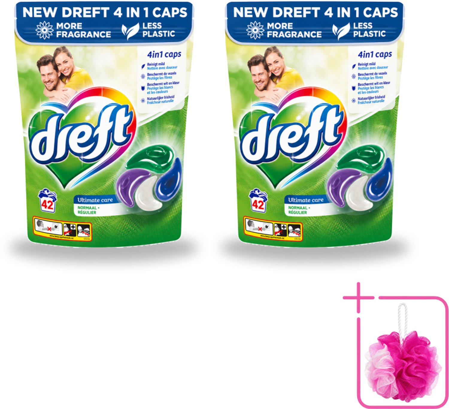 2 x Dreft - Wasmiddelcapsules - Ultimate Care - Zachte verzorging - 42 Wasbeurten - Bulkverpakking - Wasmiddel - Douchemop - Wascapsule