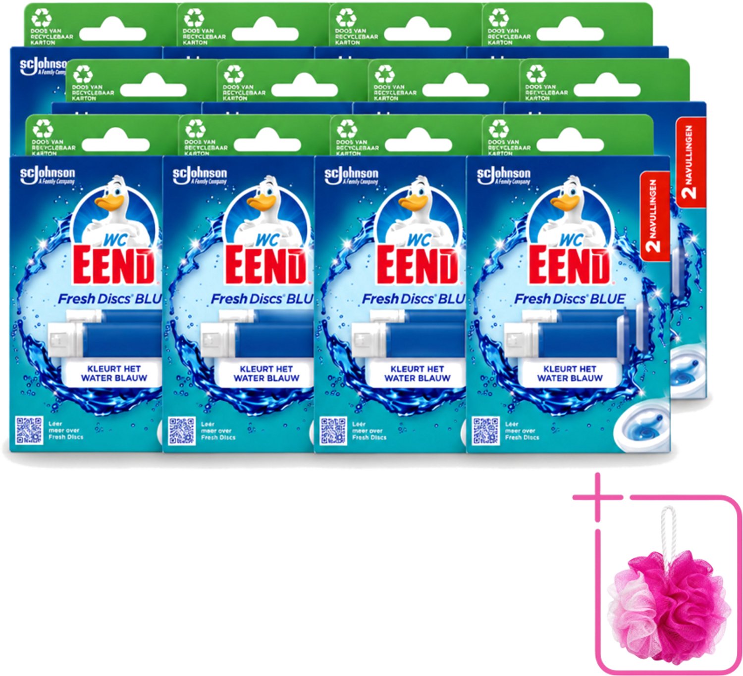 12 x WC Eend - Fresh Discs Coloring Blue - Duo Navulling - Kleurt Water Blauw & Verfrist - 72 ml - Bulkverpakking - Toiletgel - Douchemop - Toiletverzorging