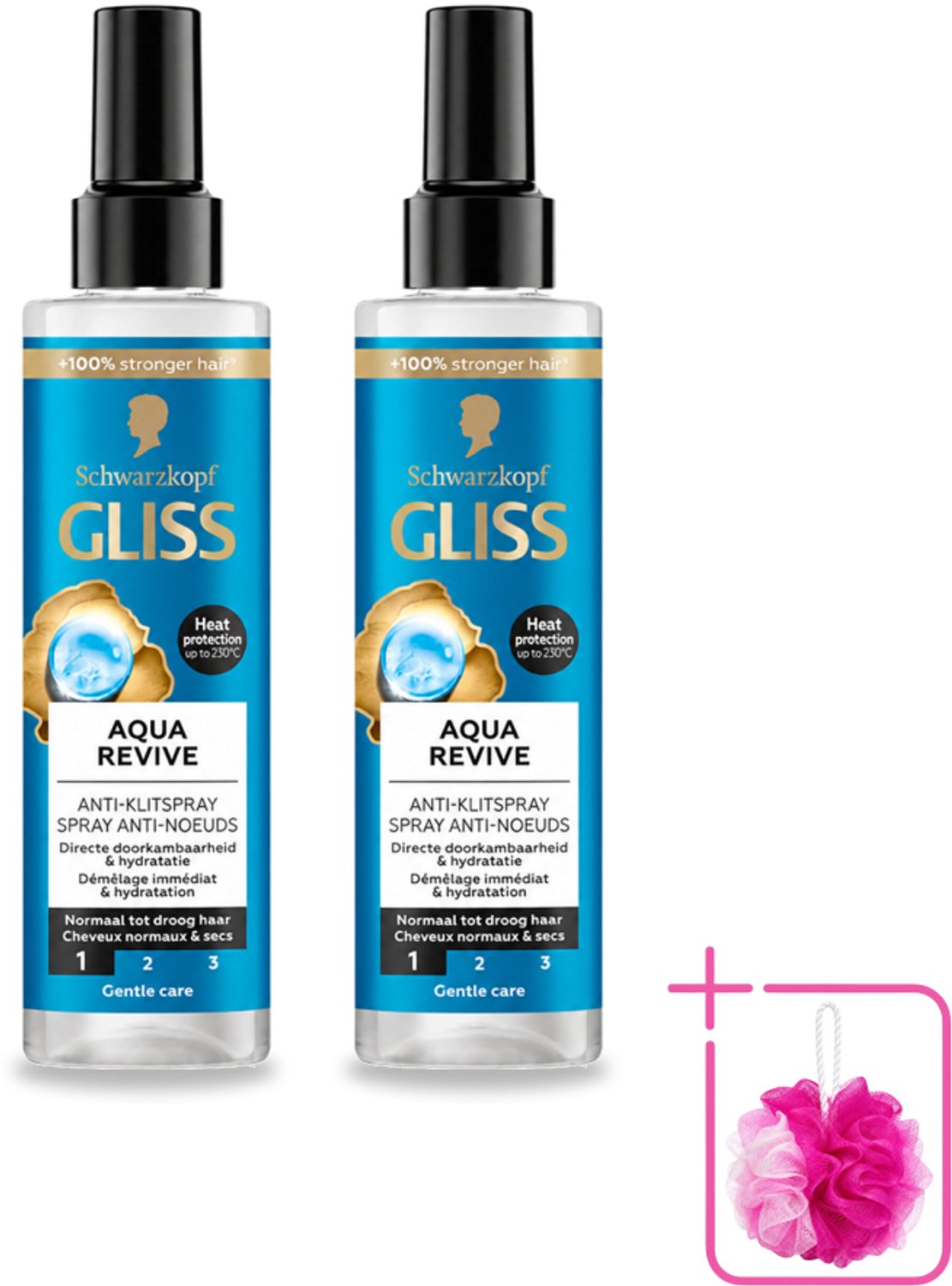 2 x Gliss - Anti-Klit Spray Aqua Revive - Voor Hydraterend en Makkelijk Doorkambaar Haar - 200 ml - Bulkverpakking - Hydraterende spray - Douchemop - Droog haar