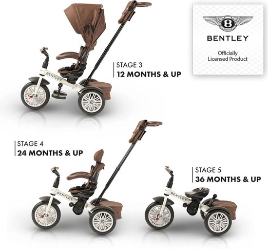 Bentley Trike 6-in-1 Driewieler en Buggy - White Satin — afbeelding 5