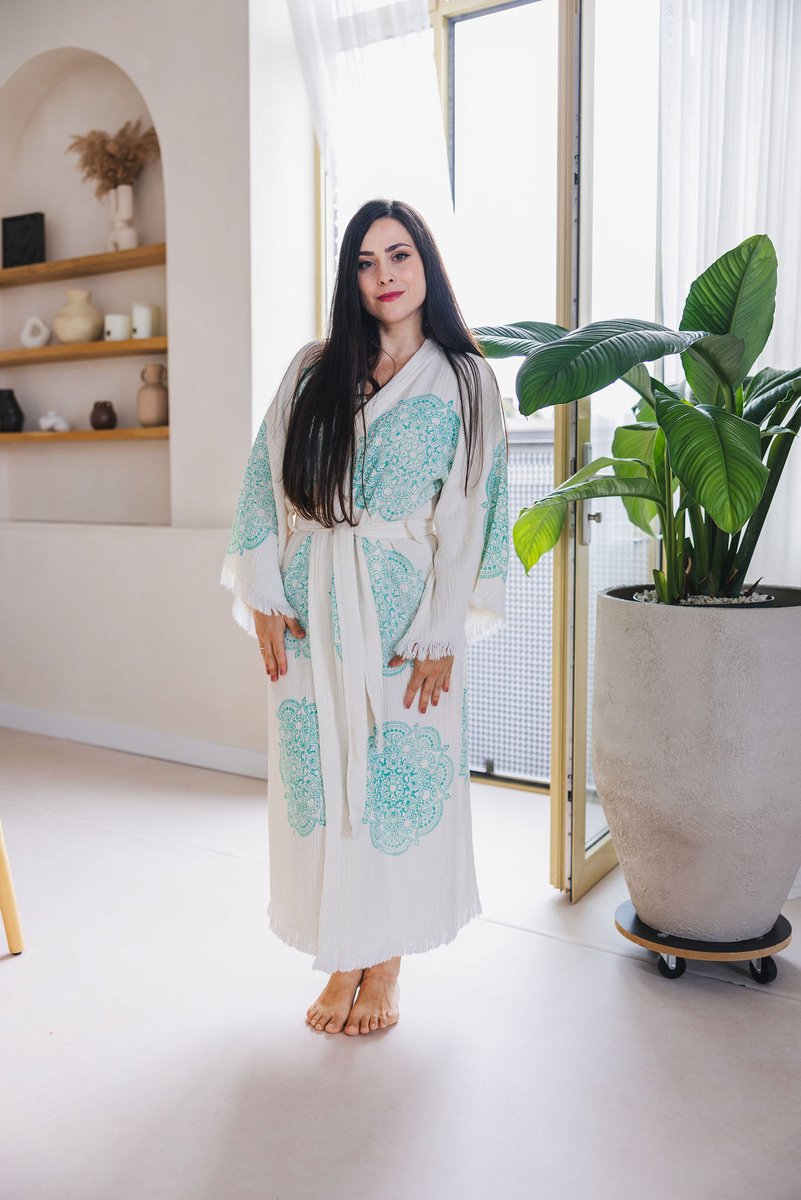 A Sense of Love Dames Mousseline Badjas Mandala / Wit / One Size