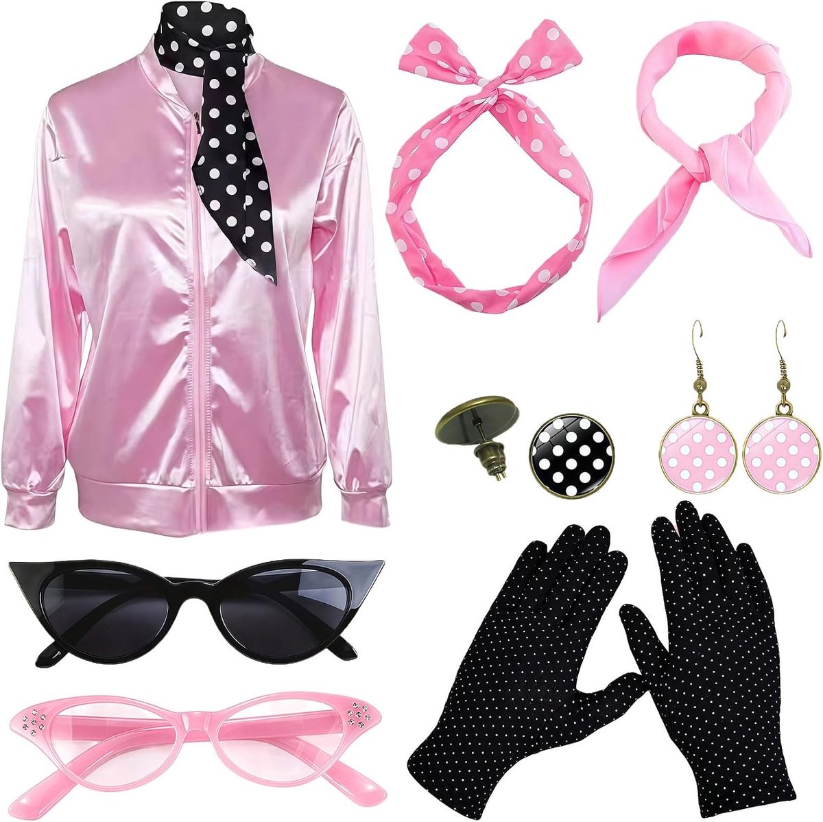 Elegante Roze Damesjas voor 50s Kostuums met Accessoires - Perfect voor Halloween en Retro Feestjes