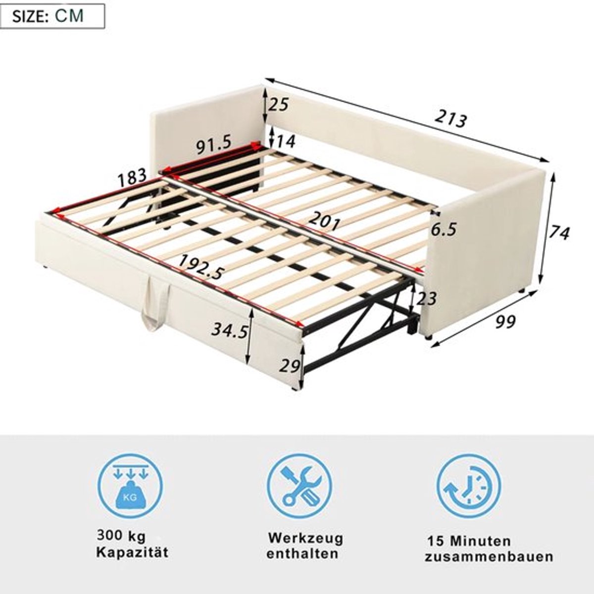 Bedbank 2-Zits - Converteerbare Slaapbank - 90x180 cm - Gewatteerd - Voor Slaapkamer En Woonkamer