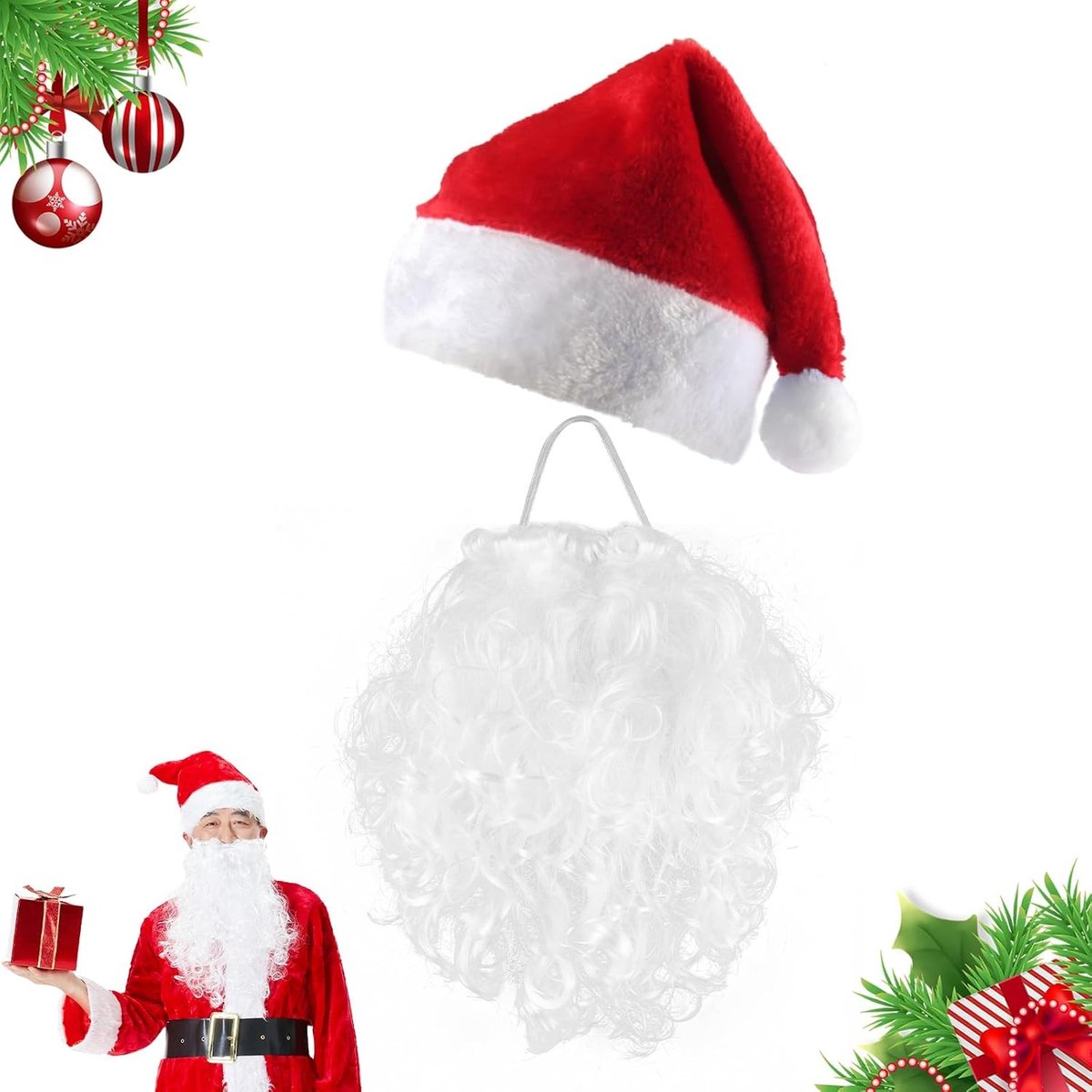 Kerstman Baard en Hoed Set voor Volwassenen, Perfect voor Feestdagen, Kerstkostuums en Accessoires