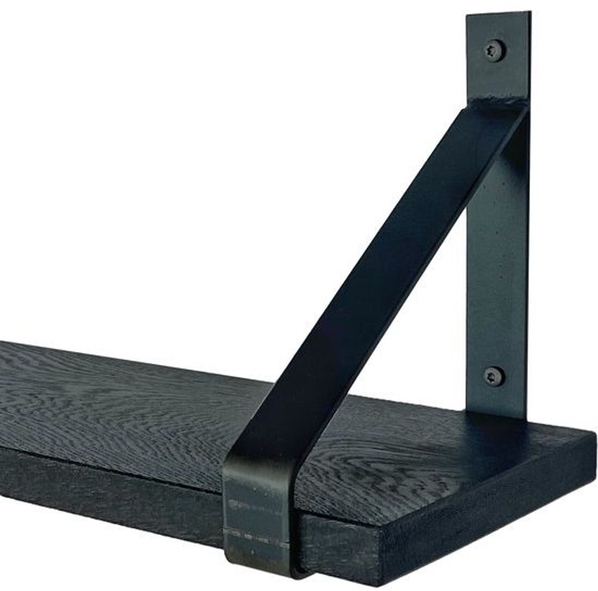 GoudmetHout Zwarte Eiken Wandplank - 260x20 cm - 2 Industriële XL Plankdragers Mat Blank Zwart eiken