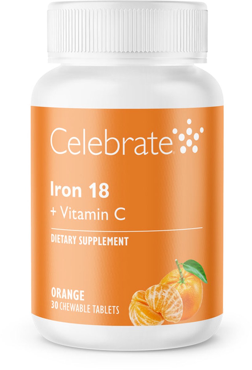 Celebrate Vitamins IJzer 18 mg + Vitamine C - IJzersupplement - 30 Kauwtabletten - Orange