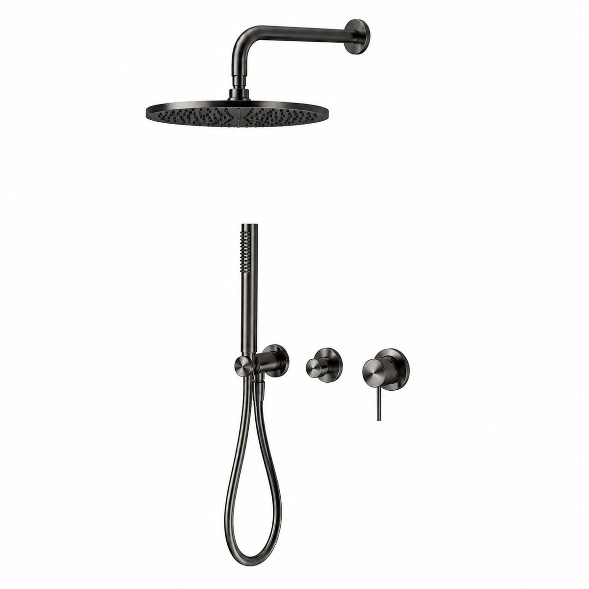 Owen & Finch Complete Inbouw Regendoucheset Ø250mm | Gun Metal | PVD | Staafhanddouche | Wandarm