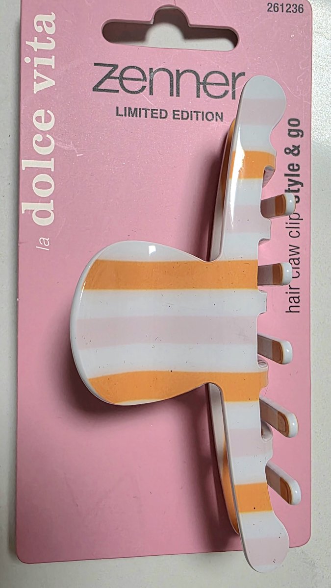 Zenner Style & go - dolce vita - haarklem wit met oranje en roze strepen - midi - vlinderklem gestreept - 9cm