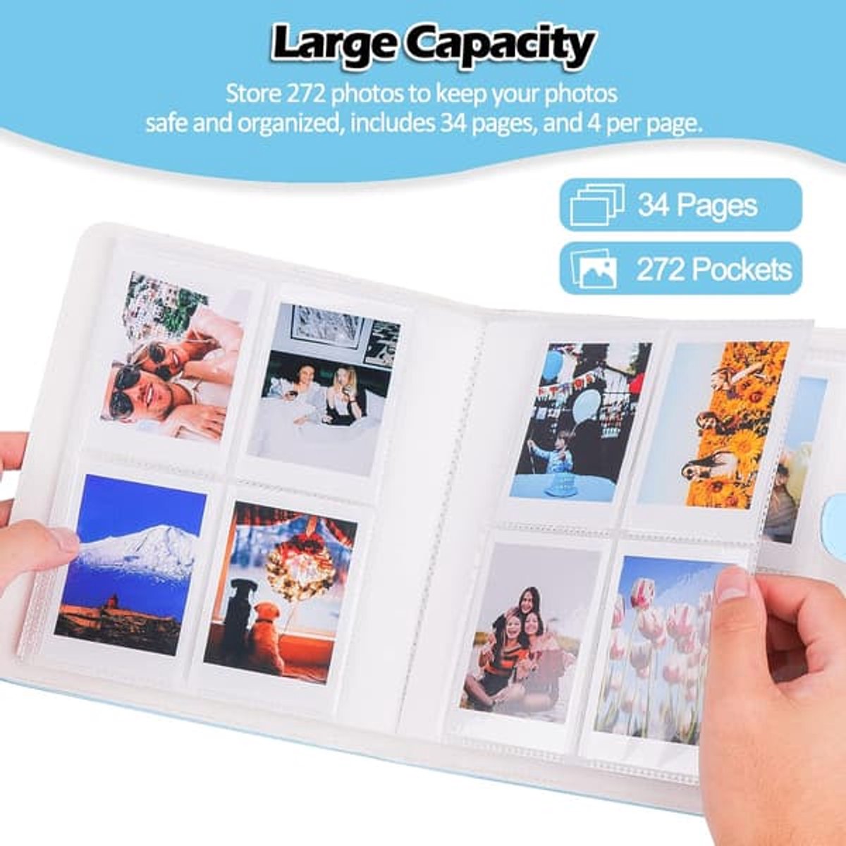 3-inch PU-fotoalbum Geschikt voor omslagvak, PU272-foto instant fotoalbum, blauw
