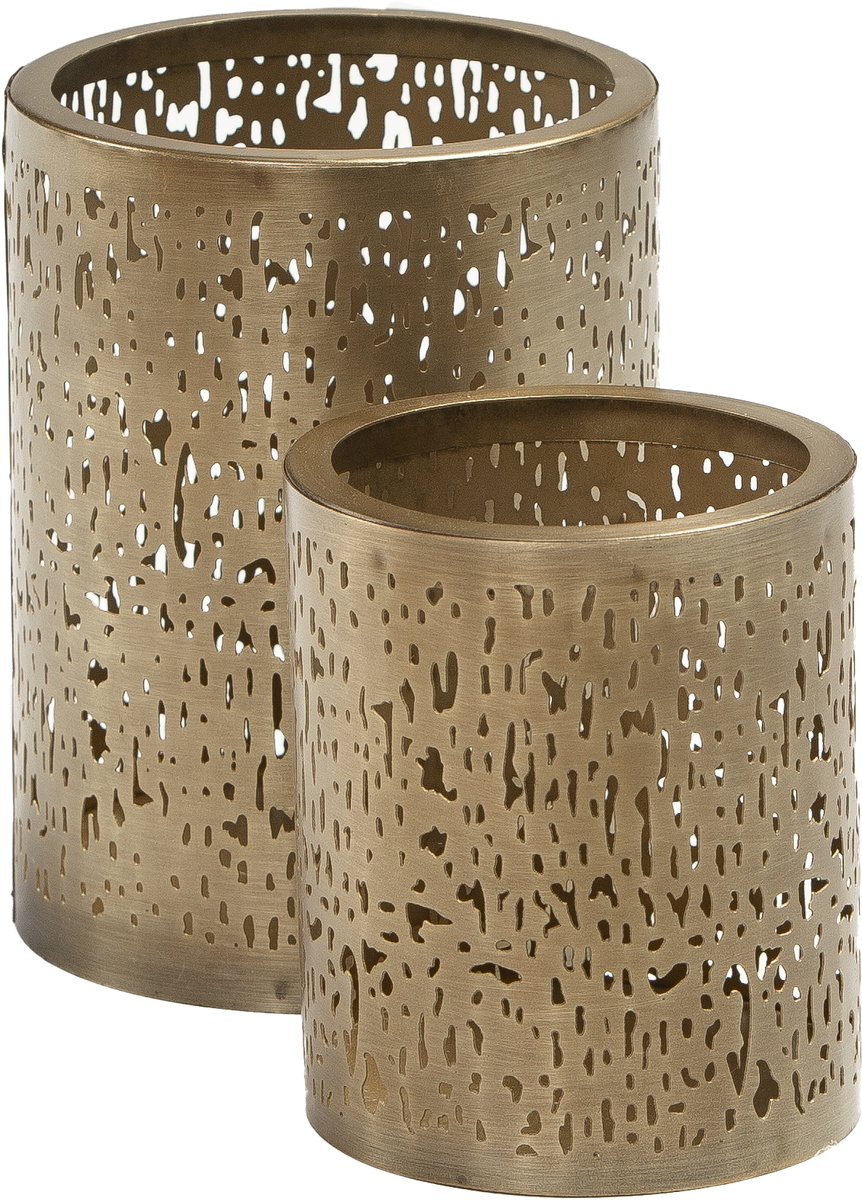 STILL Windlicht Lantaarn Set van 2 Goud Metaal 15x20cm & 13x15cm