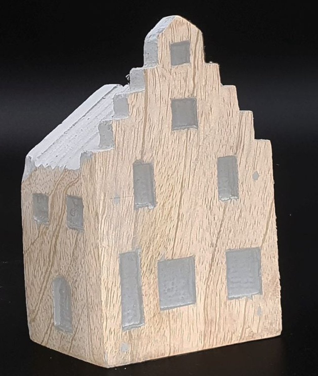 Huisje M 10.5x7cm natural/grijs