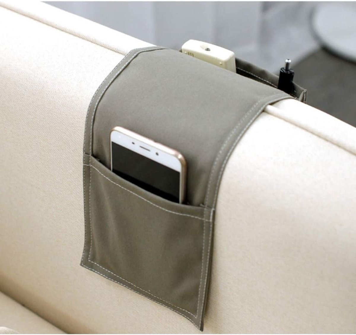 Armleuning-organizer voor afstandsbedieningen en telefoons - Opbergtas voor meubels - Lichtgrijs - 14.5*52.5cm