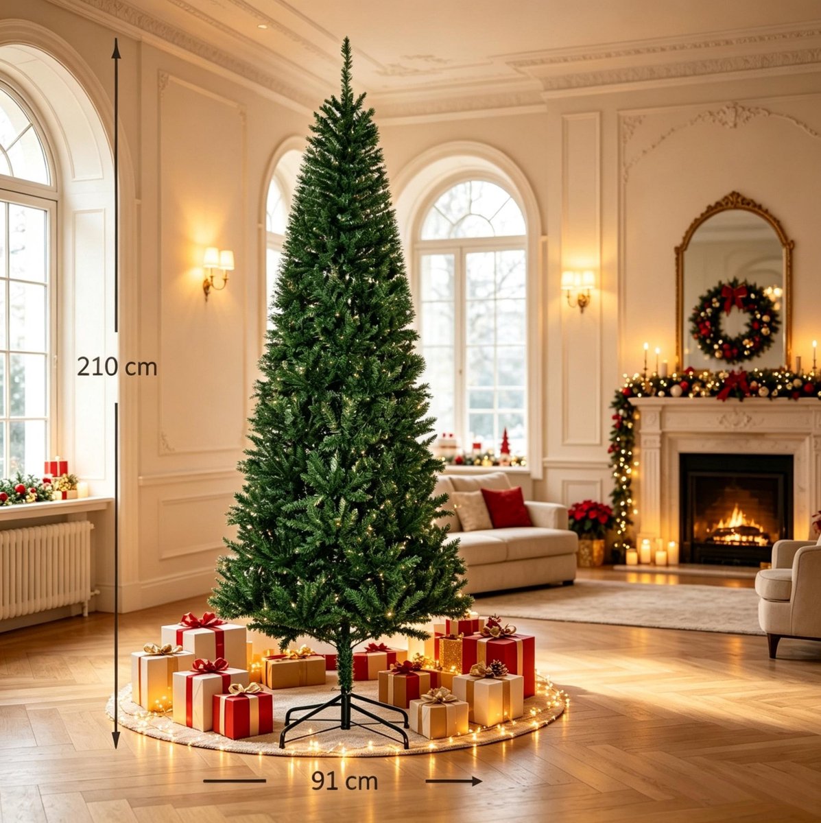 Kunstkerstboom Weelderig – 210 cm – 865 Takken – PVC en Metaal – Groen – Voor Binnen – Herbruikbaar Met Montagehandleiding