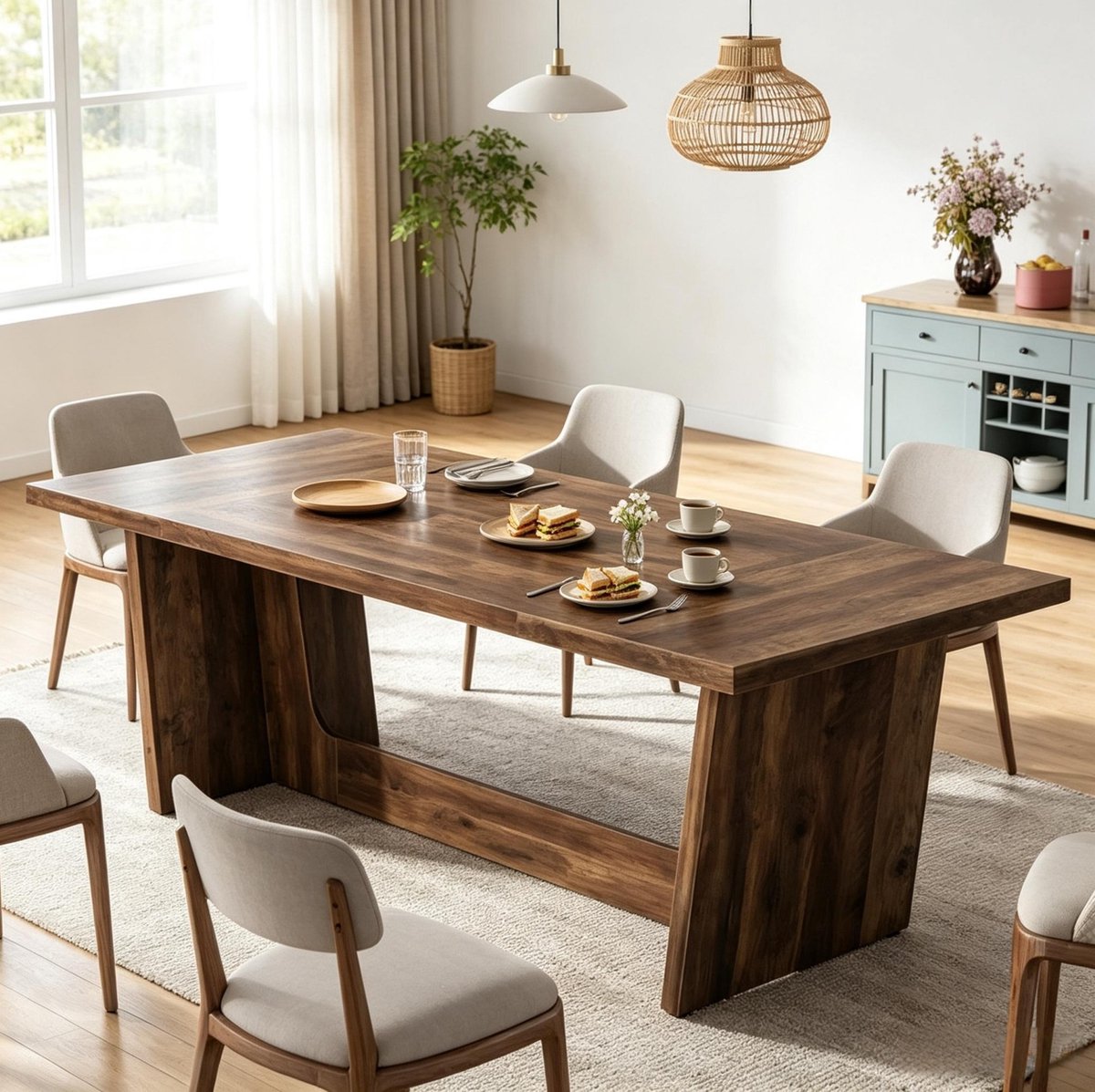 OKWISH Eettafel – Rechthoekig Voor 6 Tot 8 Personen – Landelijke Stijl – Houten Fineerlaag Bruin – 180 × 79 × 75 cm