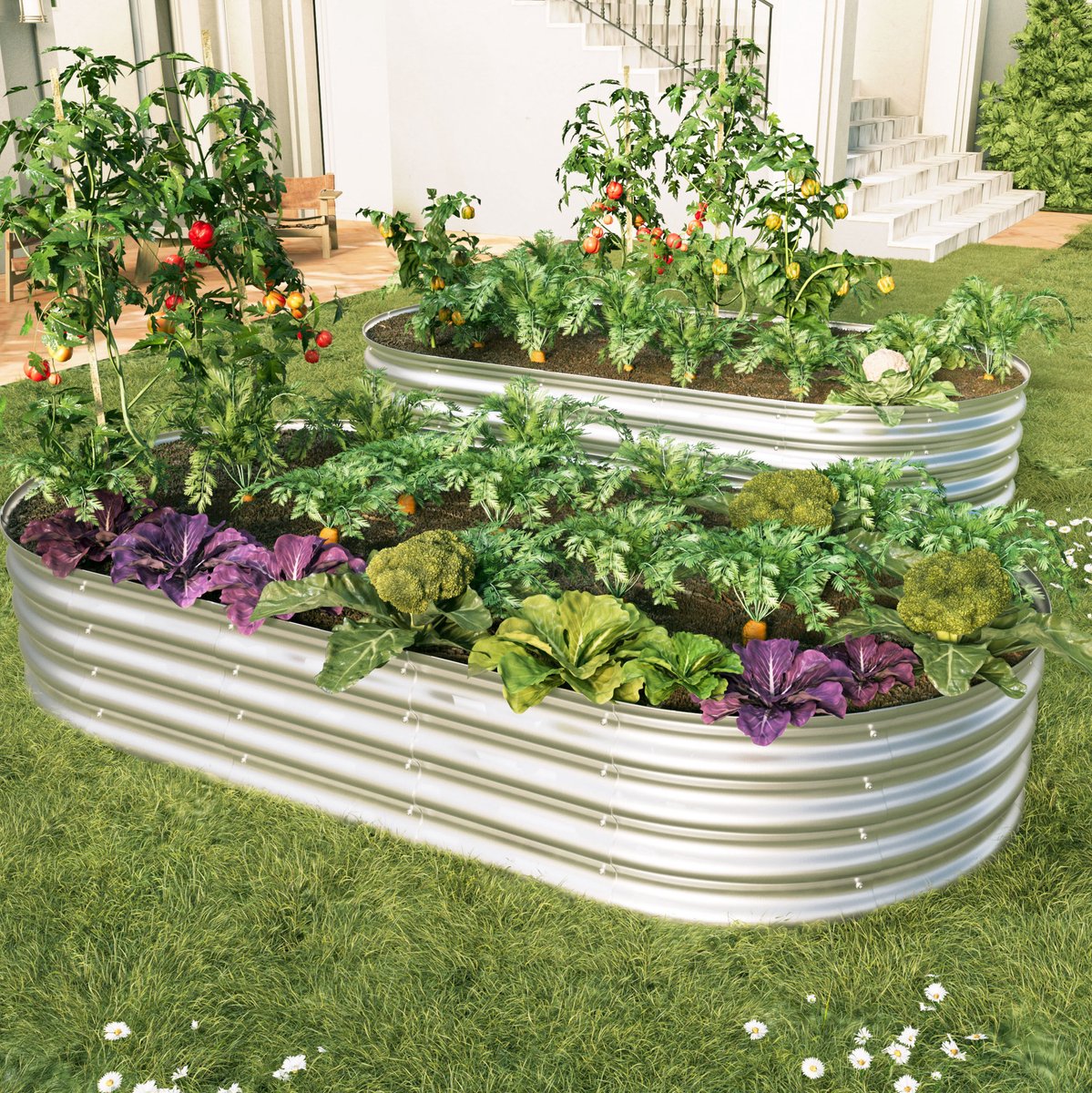 Moestuinbak – Set Van 2 – 182,9 x 91,5 x 30,5 cm – Verzinkt Staal – Zilver – Open Bodem Voor De Tuin