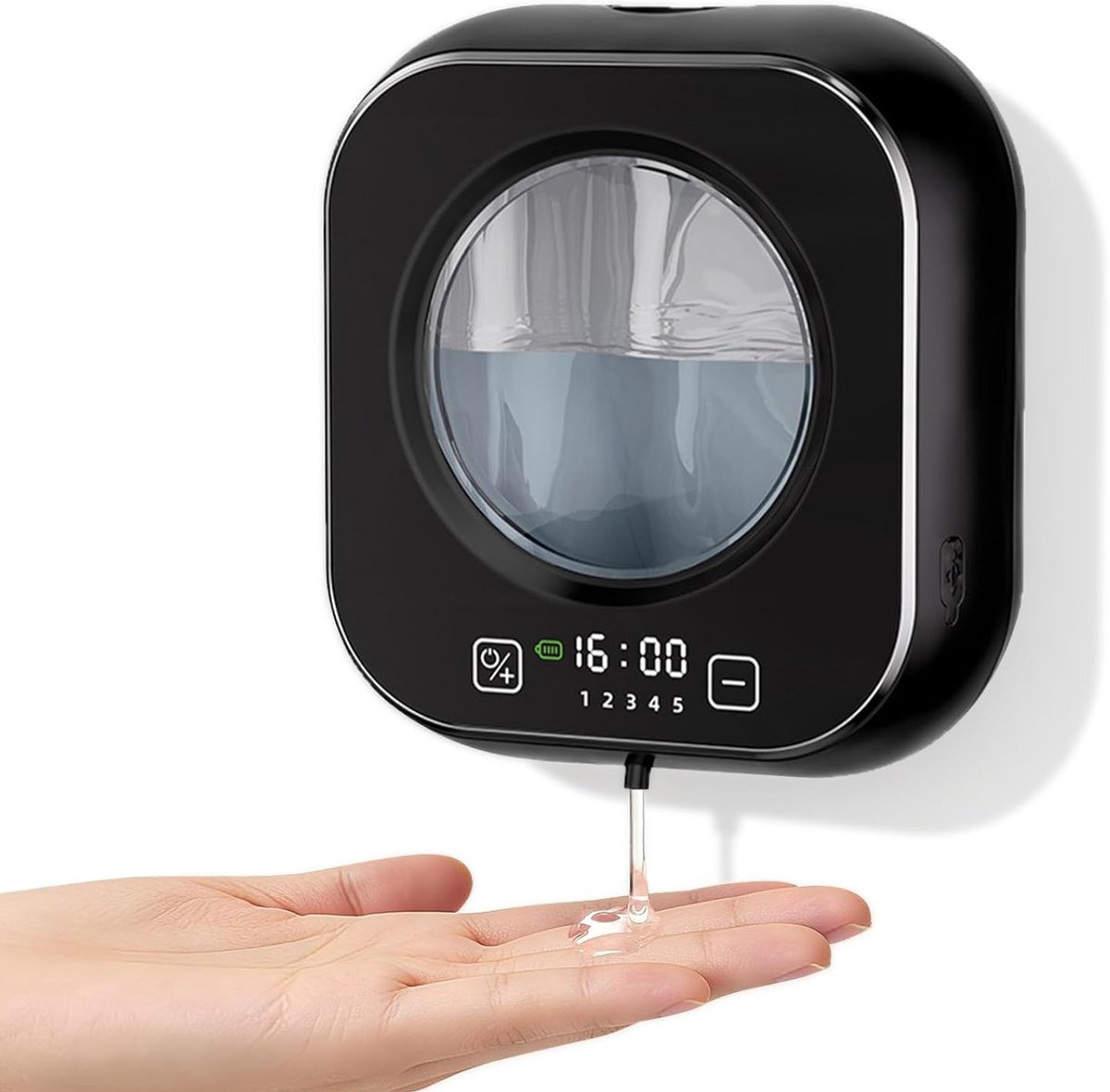 zurabini - Automatische Zeepdispenser - Contactloze Schuimzeep Automaat - Wandmontage Dispenser - Infrarood Sensor Bediening - 5 Verstelbare Schuimstanden - ABS Kunststof Met IPX5 Waterdicht - LED Klok En Zonsondergang Licht Functie