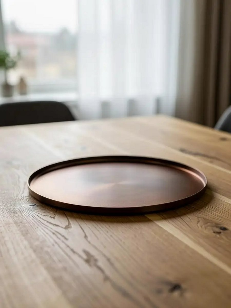 STILL Schaal Rond Brons Metaal 23x1,5 cm | Decoratief Plateau voor Woonkamer en Tafel