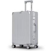 TRVLMORE Premium Reiskoffer Middelgroot - 65x43x26 cm - Spinnerwielen 360° - Dubbel TSA-cijferslot - Polycarbonaat - Ritsvrij - 72 Liter - Zilver