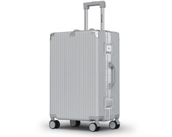 TRVLMORE Premium Reiskoffer Middelgroot - 65 × 43 × 26 cm - Spinnerwielen 360° - Dubbel TSA-cijferslot - Polycarbonaat - Ritsvrij - 72 Liter - Zilver