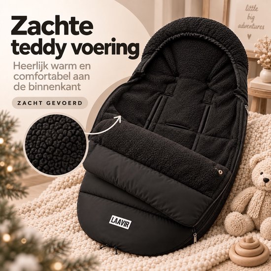 Laavir® Voetenzak Buggy Kinderwagen - Universele Voetenzak Baby - Warm en Winddicht - Zacht en Comfortabel - Geschikt voor 3 en 5 puntsgordel - Zwart van Laavir — afbeelding 5