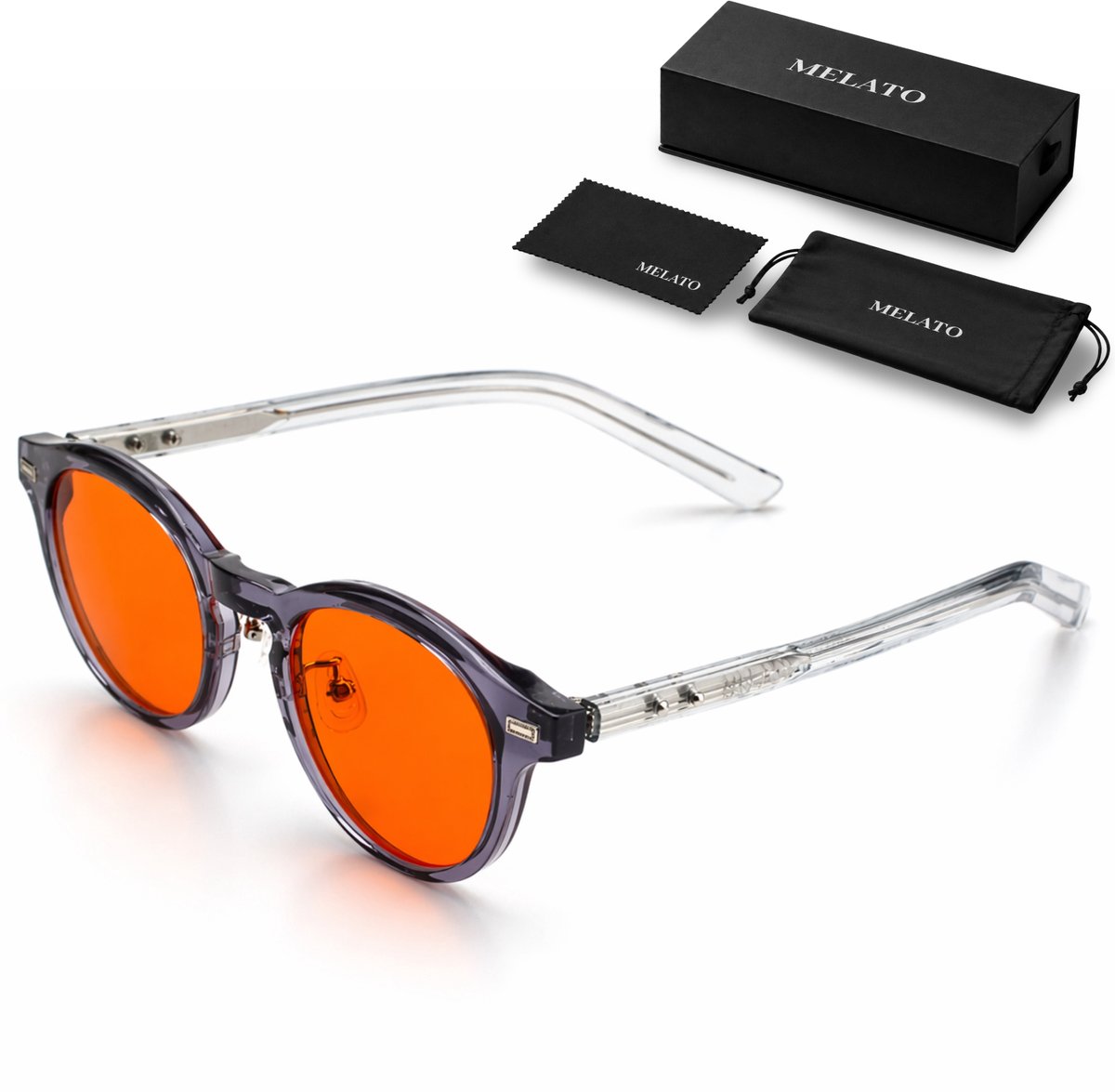 Melato Nox Blauw Licht Bril - Avondbril - 100% Blauwlichtfilter - Computerbril - Oranje Lens - UV400 - Premium - Acetaat Frame - ANSI & ISO Gecertificeerd - Wetenschappelijk Getest - Blauwlichtbril - Inclusief Luxe Doos, Pouch & Doekje - Platina
