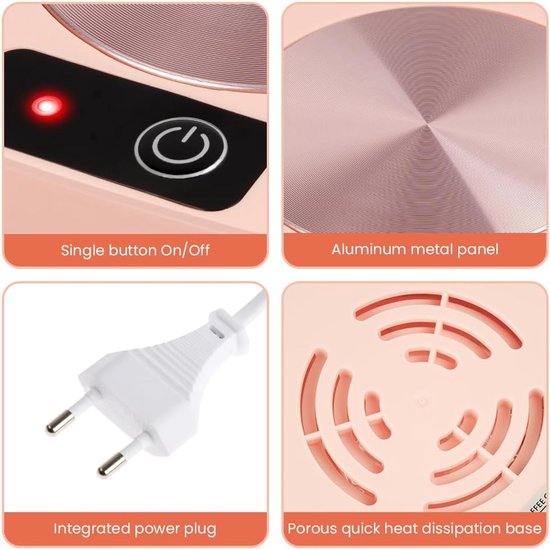 Koffiekopwarmer, elektrische koffiewarmer, slimme kopjeswarmer, theewarmer met aluminium metalen plaat, kantoorgadgets, drankwarmer voor koffie, cacao, melk, cadeau voor collega's en vrienden - roze — afbeelding 3
