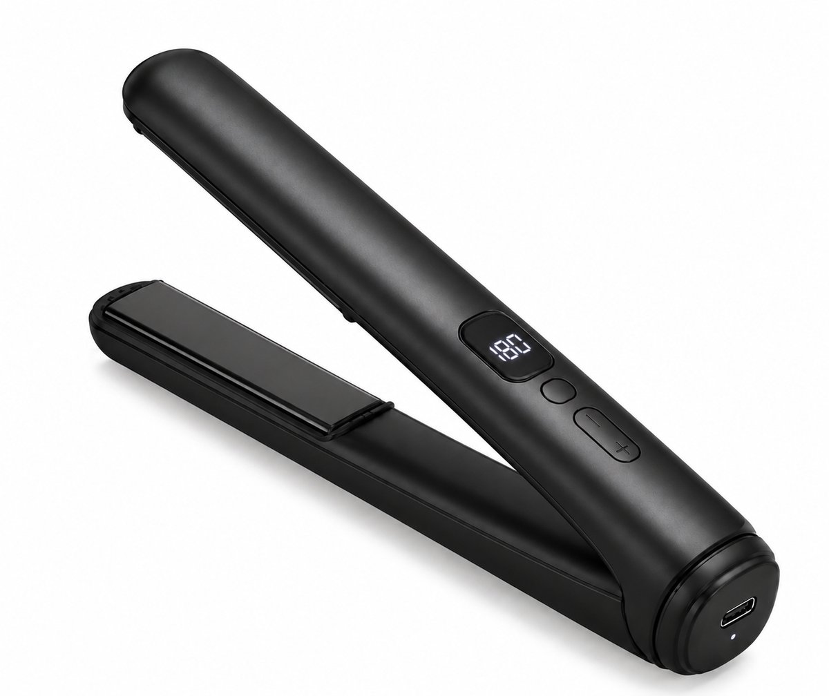 Draadloze Stijltang - Oplaadbare Haarstyler - 4 Temperatuurstanden 140-200°C - 4000mAh - Keramische Platen - USB-C Oplaadbaar - Compacte Reisstijltang - Voor Thuis en Onderweg - Zwart